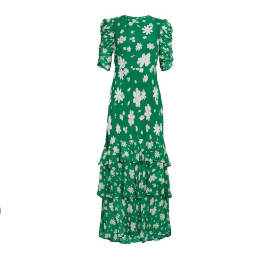 RIXO LONDON Rixo Green Daisy Dream Evelyn Viscose Long Dress